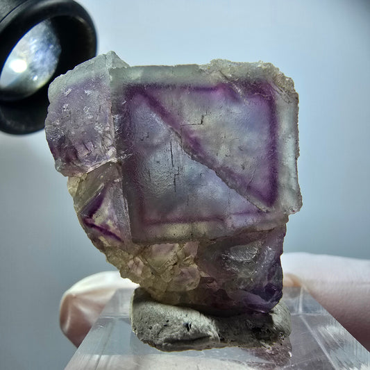 Phantom Fluorit Würfel, Quarz Stufe, grün lila Omehane, Namibia 36*30*8mm #12244