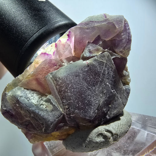 Phantom Fluorit Würfel, Quarz Stufe, grün lila Omehane, Namibia 47*28*21mm #12245