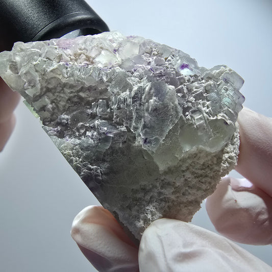 Phantom Fluorit Würfel, Quarz Stufe, grün lila Omehane, Namibia 59*39*22mm #12246