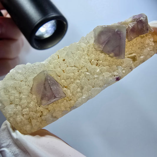 Phantom Fluorit Würfel, Quarz Stufe, grün lila Omehane, Namibia 65*20*20mm #12248