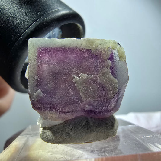 Phantom Fluorit Würfel, Quarz Stufe, grün lila Omehane, Namibia 25*21*16mm #12253