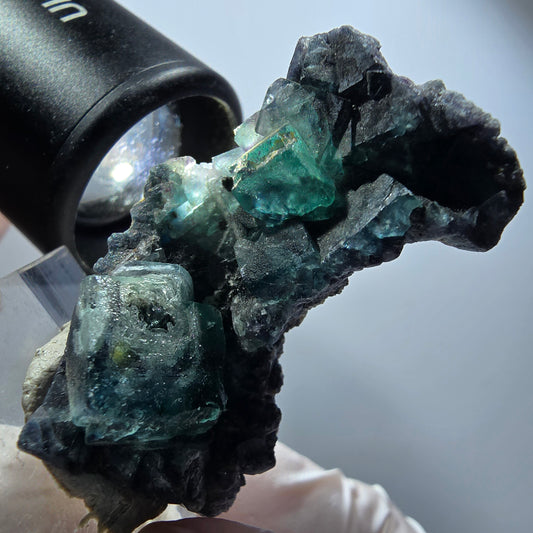 Seltene Phantom Fluorit Würfel Stufe, grün lila blau Erongo, Namibia 45*29*20mm #12255