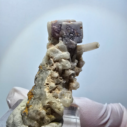 Seltene Fluorit Würfel, Quarz Stufe Brandberg, Namibia 44*26*20mm #12258