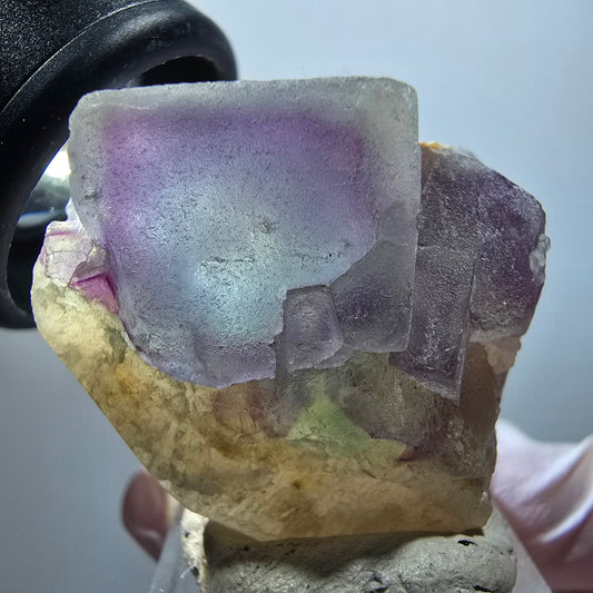 Phantom Fluorit Würfel, Quarz Stufe, grün lila Omehane, Namibia 42*37*21mm #12261