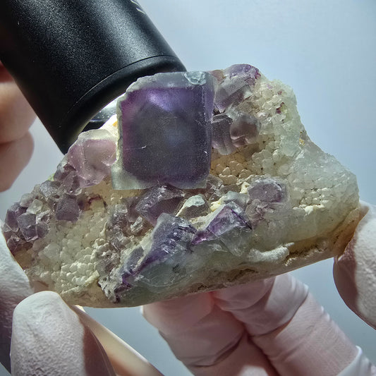 Phantom Fluorit Würfel, Quarz Stufe, grün lila Omehane, Namibia 60*40*21mm #12262