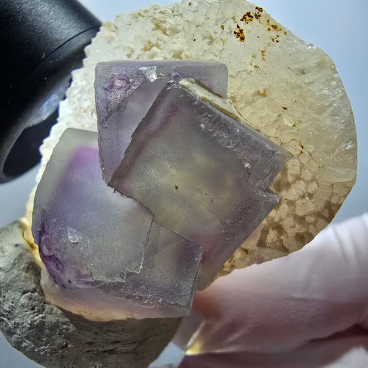 Phantom Fluorit Würfel, Quarz Stufe, grün lila Omehane, Namibia 42*35*24mm #12263