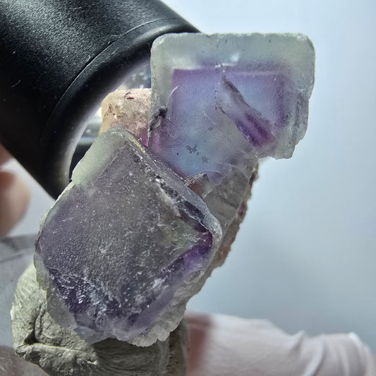 Phantom Fluorit Würfel, Quarz Stufe, grün lila Omehane, Namibia 44*37*22mm #12264