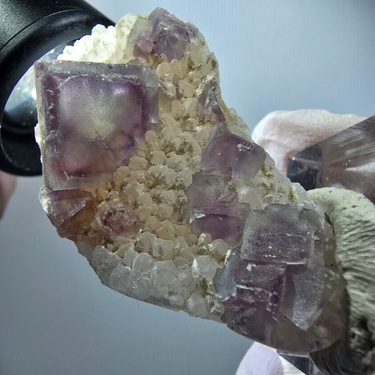 Phantom Fluorit Würfel, Quarz Stufe, grün lila Omehane, Namibia 47*26*19mm #12270