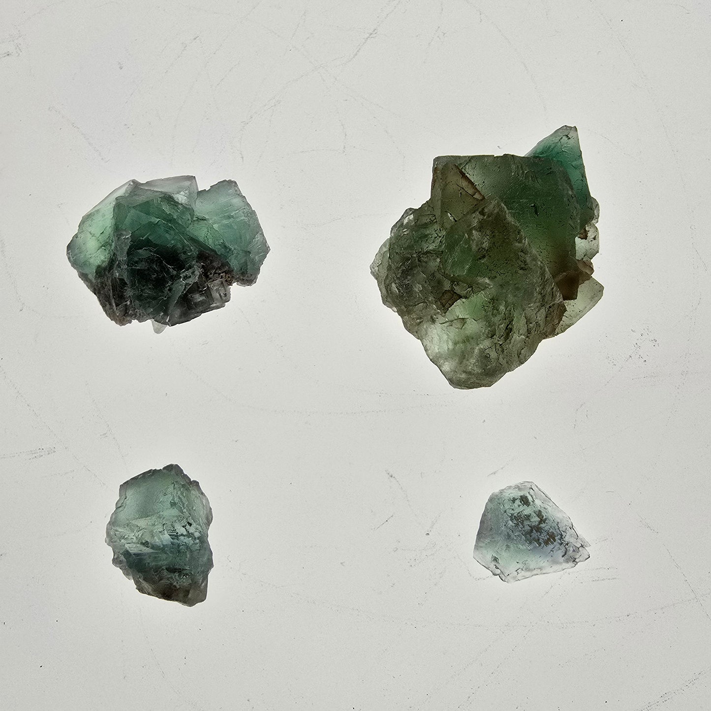 Lot of 4 Phantom Fluorite Cubes, green, Okorusu, Namibia, 14-37mm #12298
