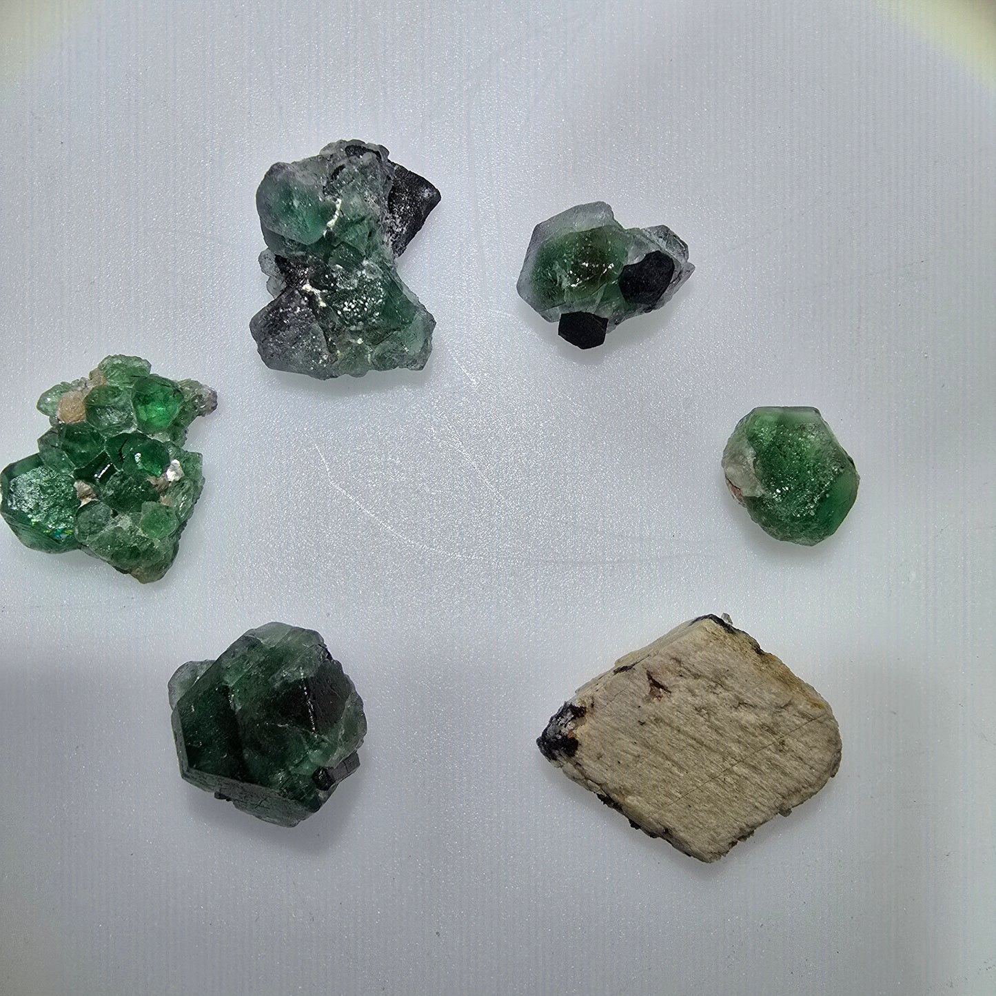 Lot of 6 Phantom Fluorite, Muscovite, Schörl Tourmaline Erongo, Namibia 13-25mm #12308