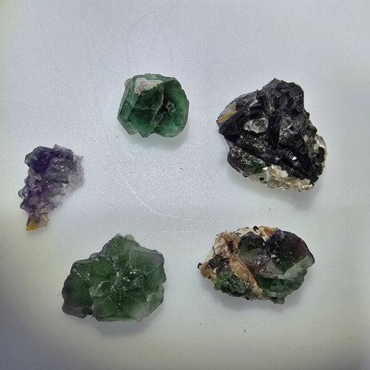 Lot of 5 Phantom Fluorite, Muscovite, Schörl Tourmaline Erongo, Namibia 16-24mm #12309
