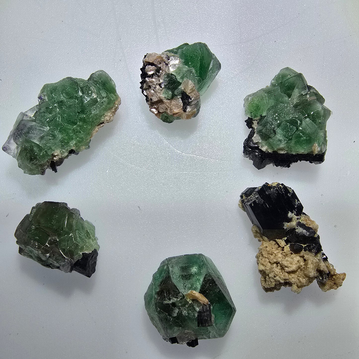Lot of 6 Phantom Fluorite, Muscovite, Schörl Tourmaline Erongo, Namibia 16-24mm #12311