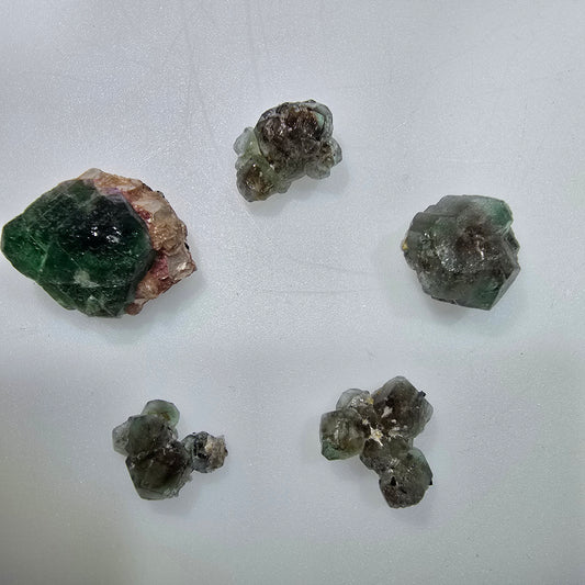 6er Lot Phantom Fluorit, Muskovit, Schörl Turmalin Erongo, Namibia 13-21mm #12314