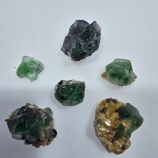 7er Lot Phantom Fluorit, Muskovit, Schörl Turmalin Erongo, Namibia 13-26mm #12317