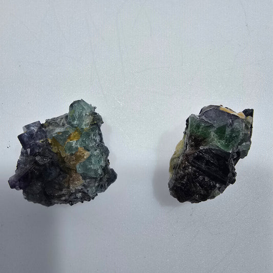 2er Lot Phantom Fluorit, Muskovit, Schörl Turmalin Erongo, Namibia 27-29mm #12319