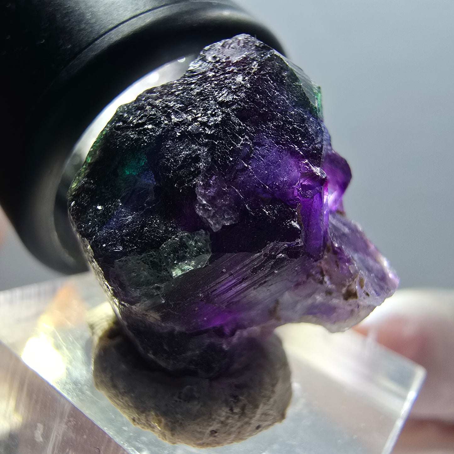 Seltener Phantom Fluorit Würfel Kristall, grün lila Okorusu, Namibia 22*22*16mm #12350