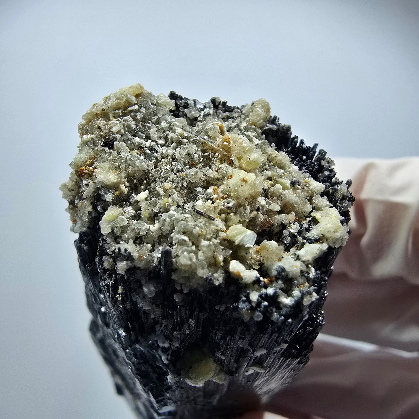 Schorl Tourmaline, Hyalite Opal, Smoky Quartz, Muscovite specimen Erongo, Namibia 85*32*28mm #12369