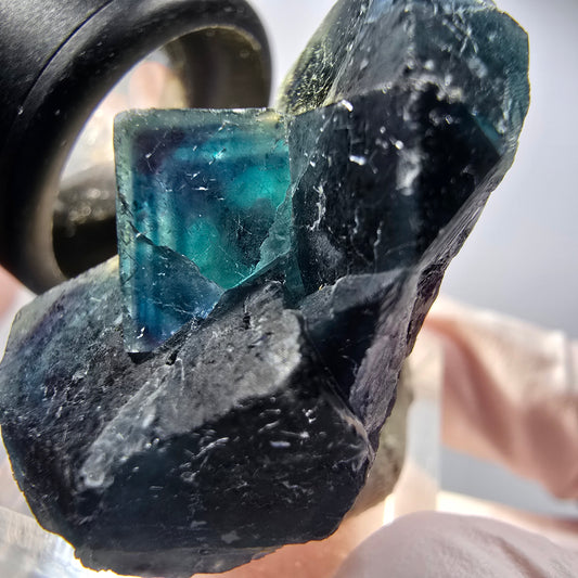 Phantom Fluorit Würfel Stufe, blau Butterfly Pocket, Okorusu, Namibia 41*27*20mm #12515