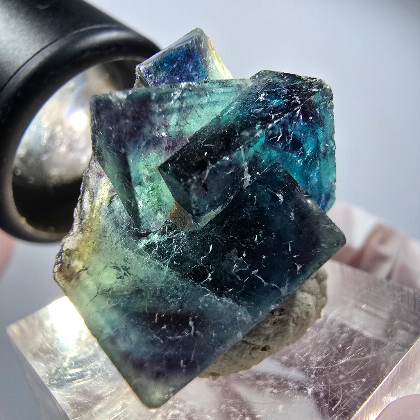 Cube de Fluorite fantôme, Pocket Papillon bleu, Okorusu, Namibie 27*21*16mm #12520