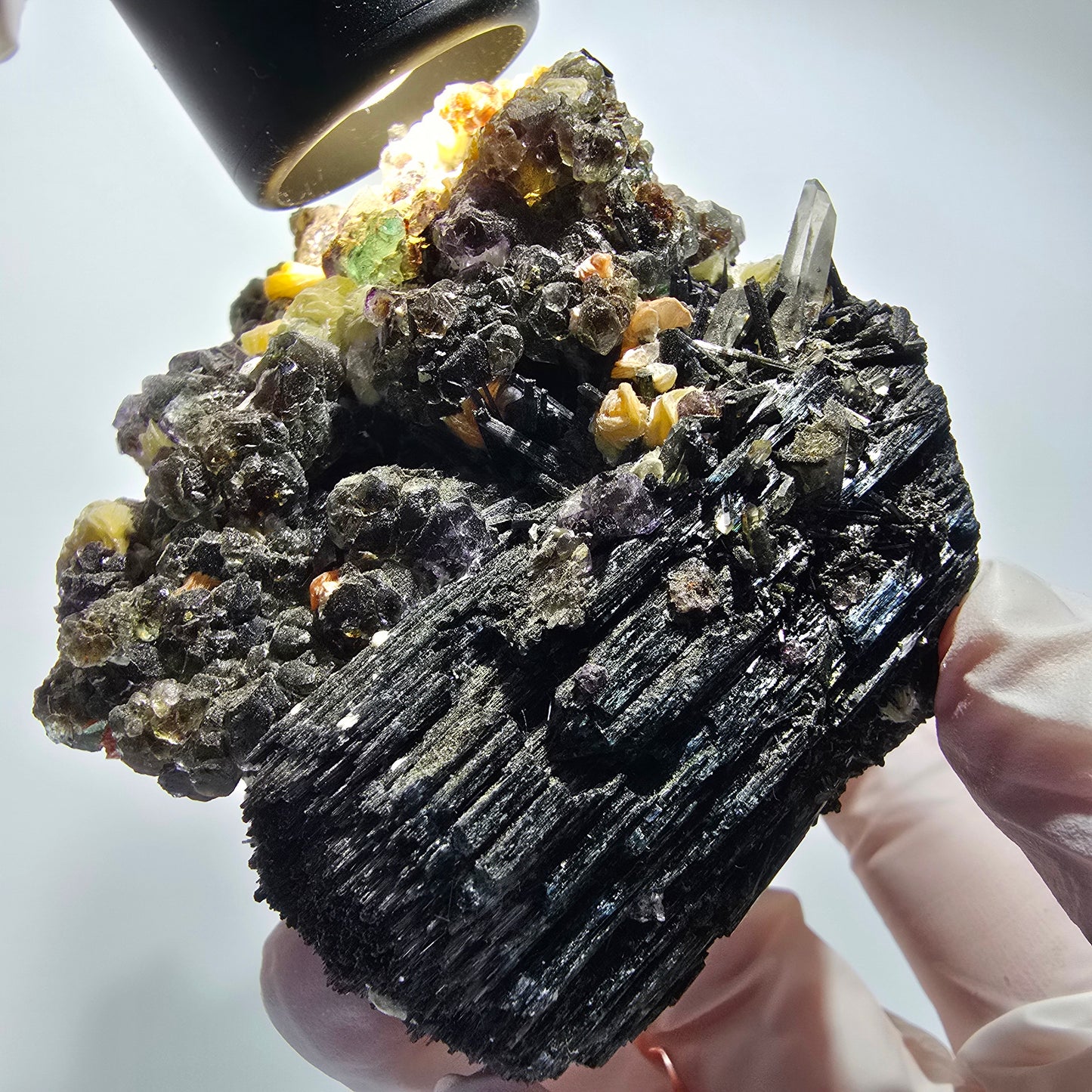 XL Colorful Fluorite, Schorl Tourmaline, Hyalite Smoky Quartz Muscovite Erongo, Namibia 106*78*73mm #12552