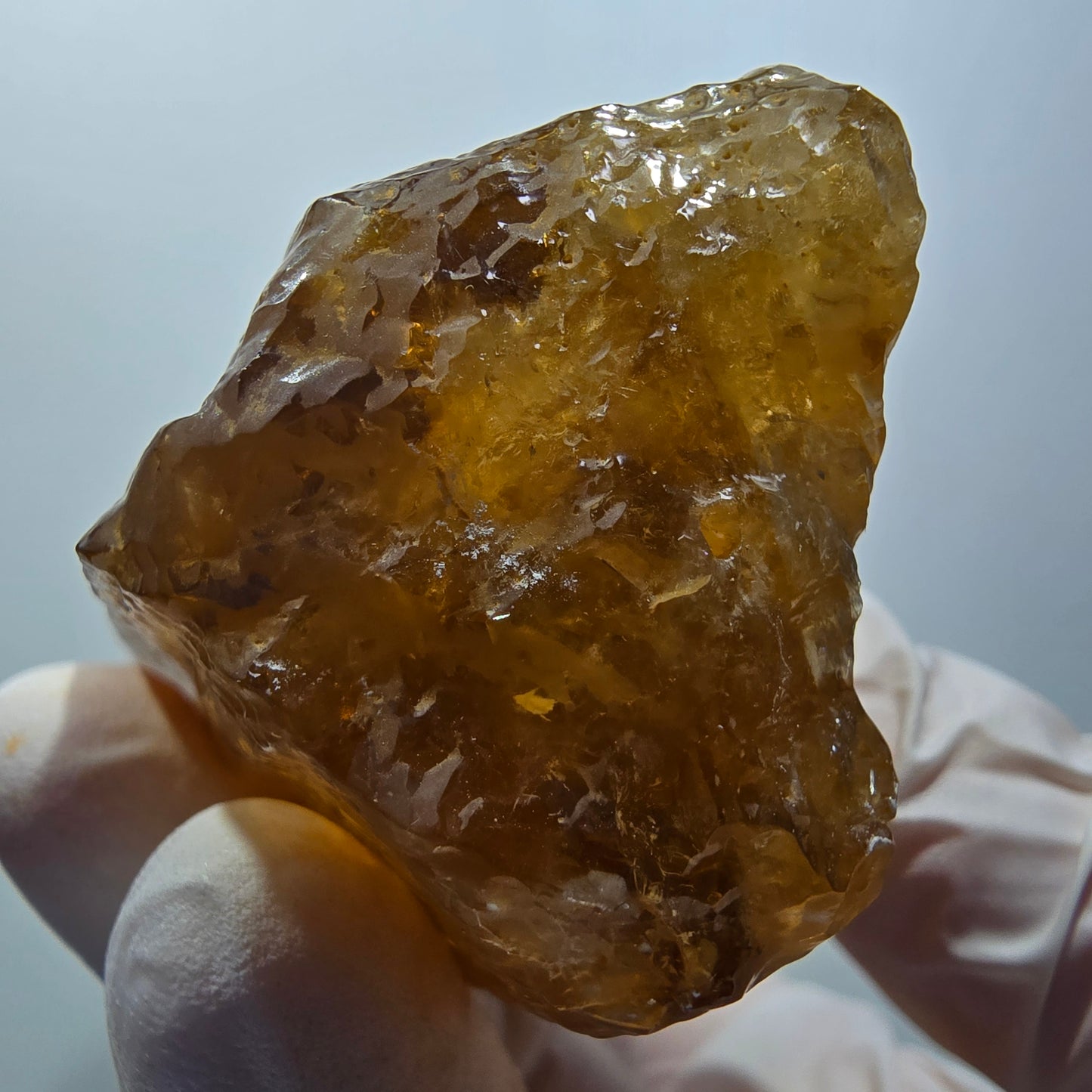 Grand cristal de calcite miel naturel, jaune orangé Erongo, Namibie 83*63*50mm #12562