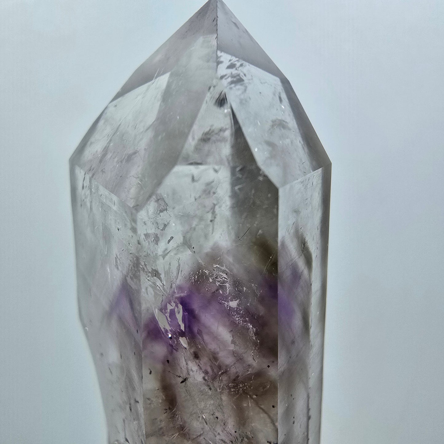 Améthyste Enhydre Harlequin Lémurien Fantôme avec Prehnite Mine de Streep, Namibie 64*33*21mm #12635