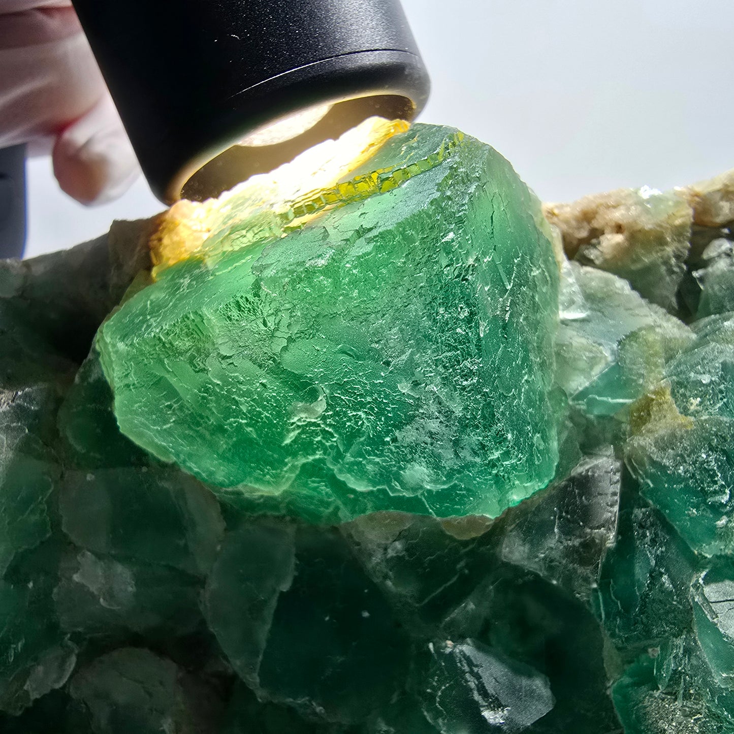 XXL Fantôme Fluorite Cube, plancher vert Okorusu, Namibie 210*123-60mm #12664