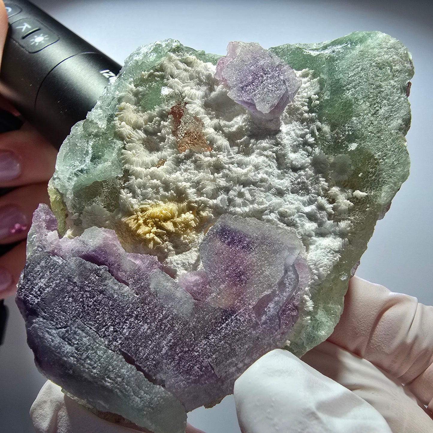 Seltene Phantom Fluorit, Quarz Stufe, grün lila Omehane, Namibia 85*57*24mm #12708