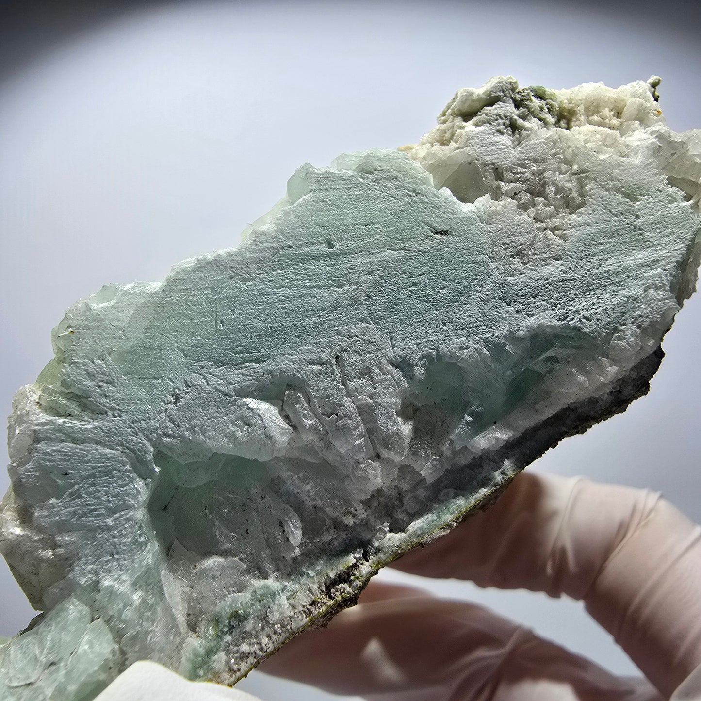 Large Prehnite Sphere, Calcite Cube, Quartz on Matrix Specimen, Goboboseb, Namibia 122*59*30mm #12719