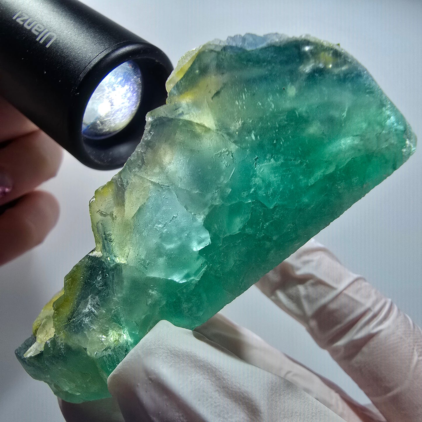 Phantom Fluorit Würfel Stufe, grün, gelb parkettiert Okorusu, Namibia 76*45*29mm #12828