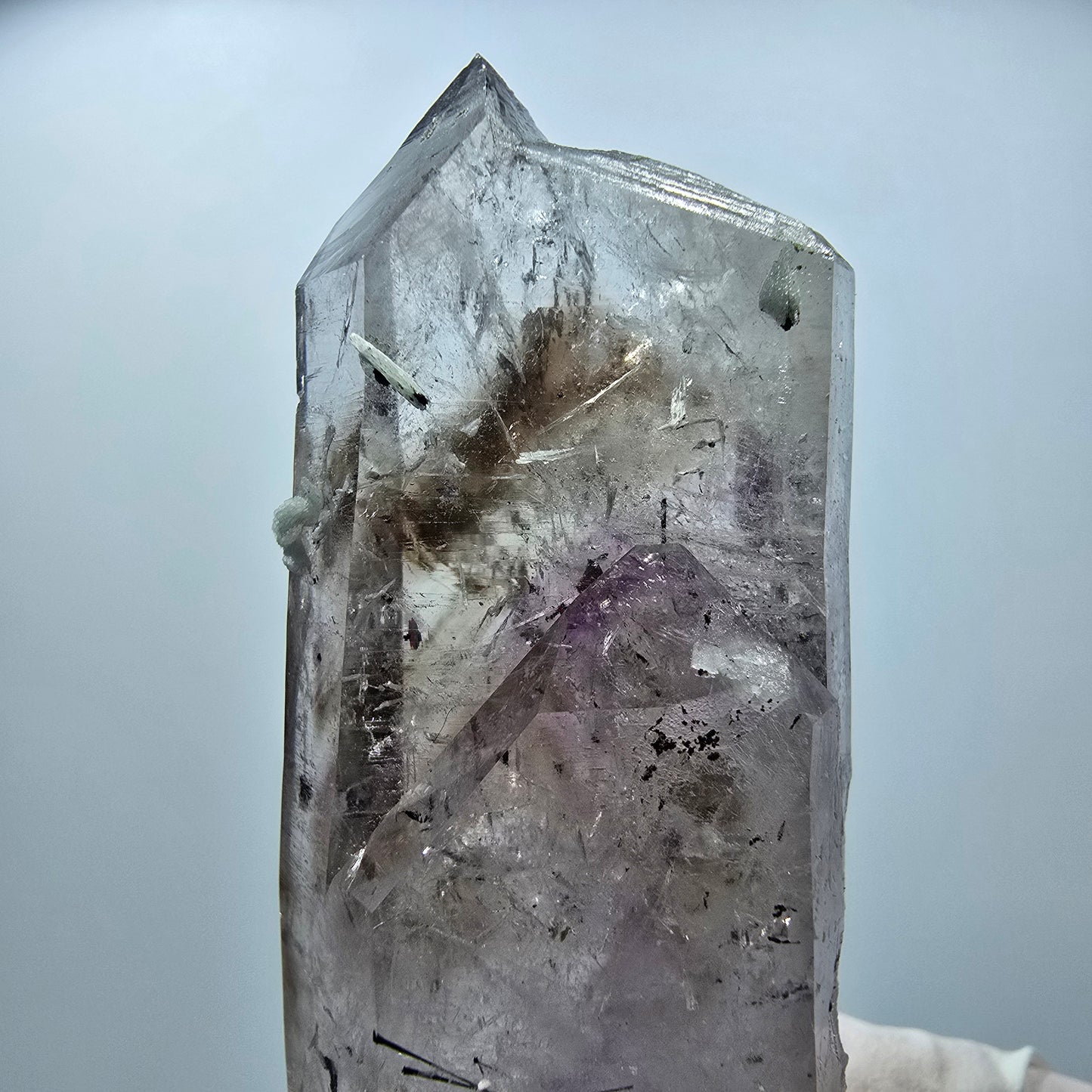 Enhydro Harlekin Phantom Amethyst mit Prehnit, Epidot Streep Mine Namibia 78*34*22mm #12850