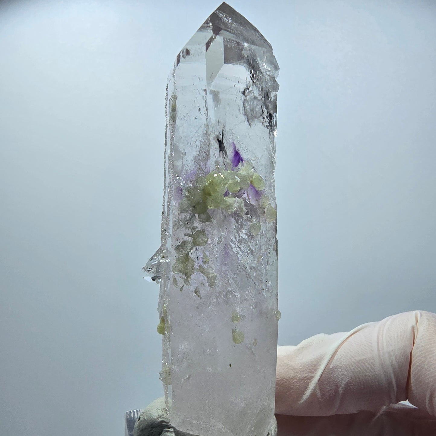 Enhydro Phantom Amethyst mit Analcim, Prehnit Streep Mine Namibia 84*23*23mm #12851