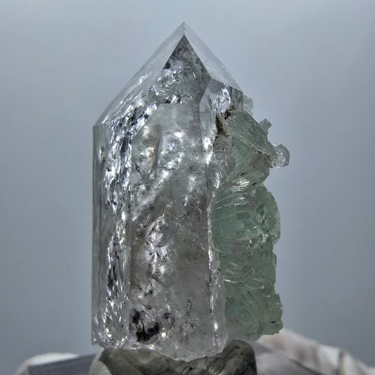 Lemurian Phantom Amethyst mit Prehnit Streep Mine Goboboseb Namibia 38*21*17mm #12871