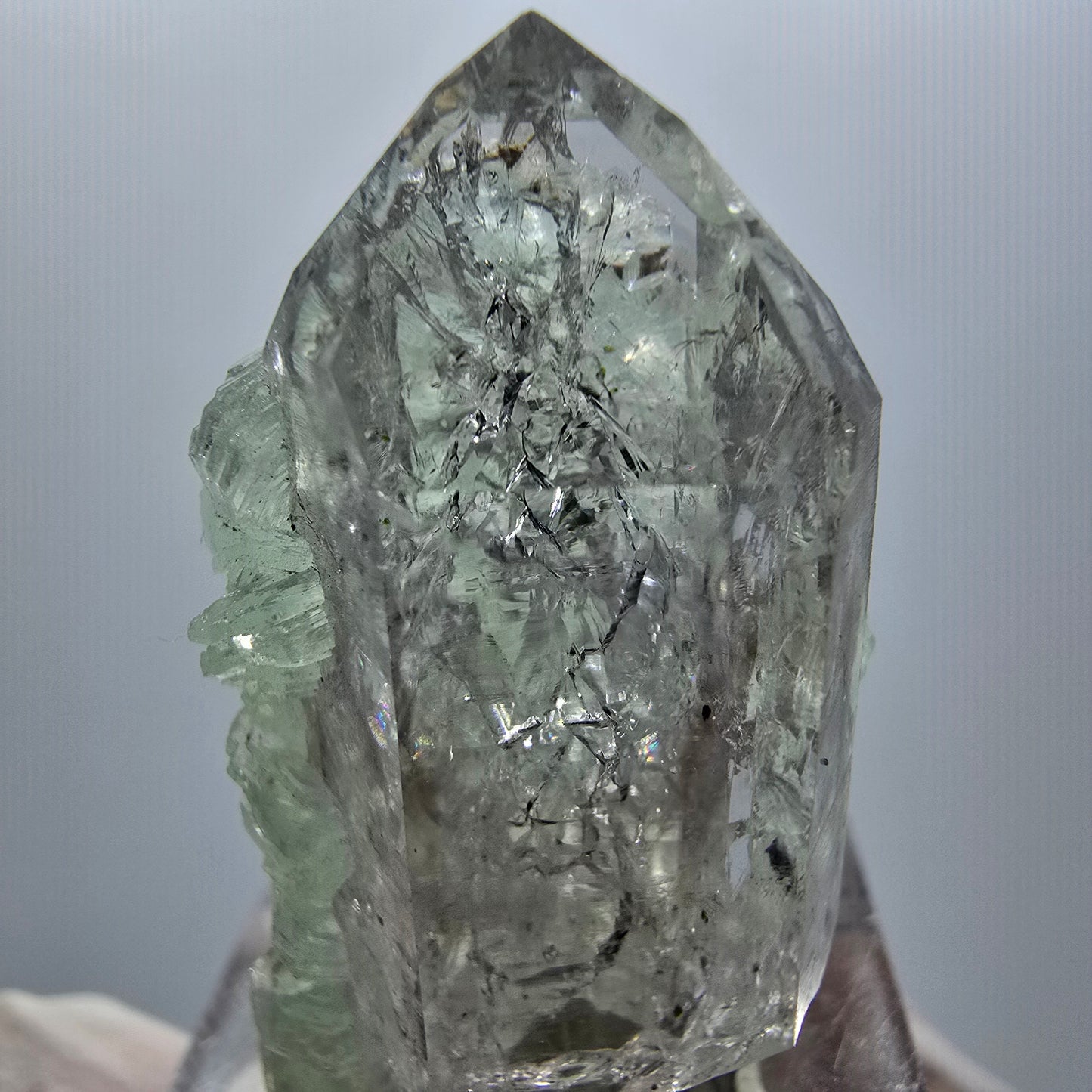 Lemurian Phantom Amethyst mit Prehnit Streep Mine Goboboseb Namibia 38*21*17mm #12871