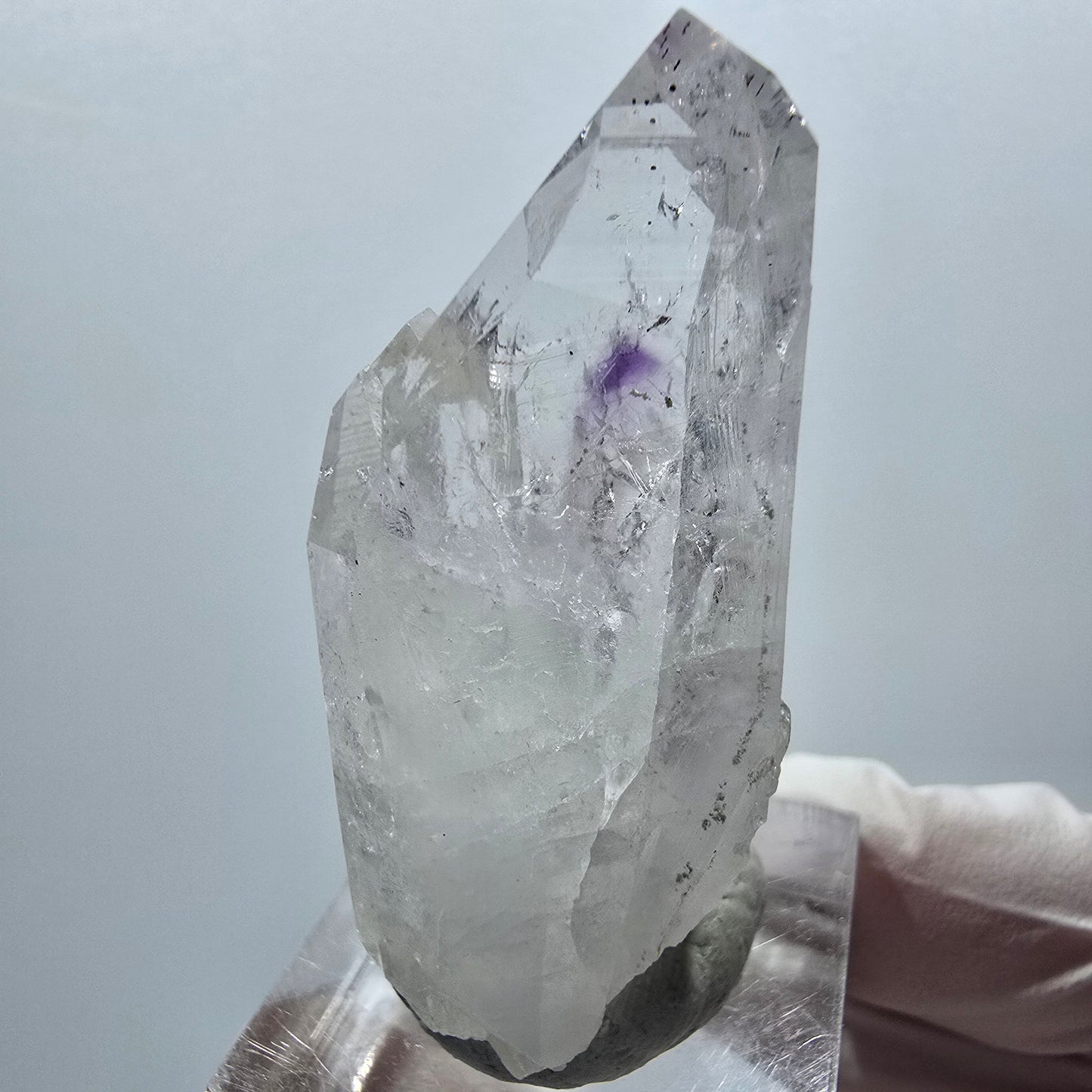 Harlekin Phantom Amethyst mit Prehnit Streep Mine Goboboseb Namibia 47*29*19mm #12911