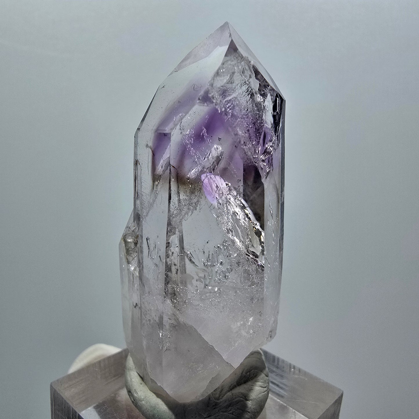 Enhydro Harlekin Phantom Amethyst mit Analcim, 1x Blase Streep Mine, Namibia 48*21*17mm #12927