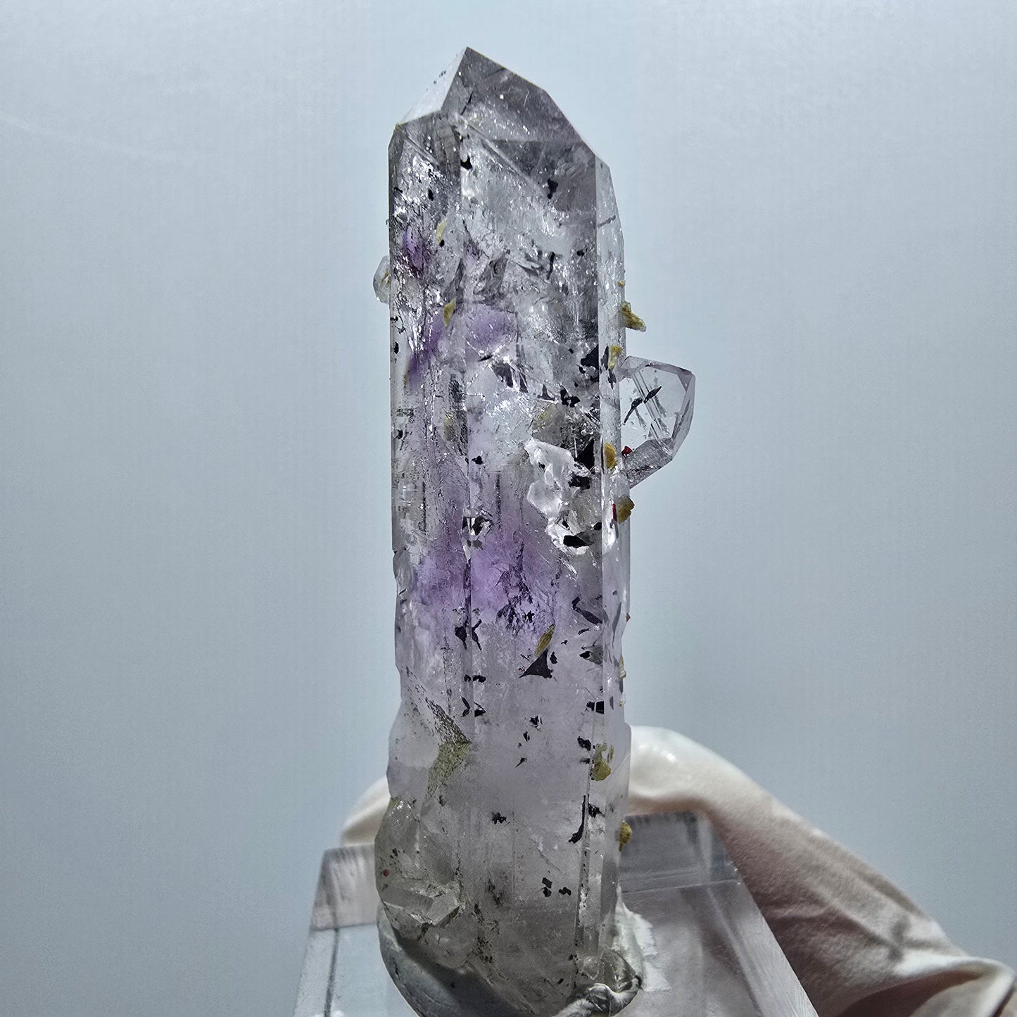 Harlekin Skelett Amethyst mit Analcim, Stilbit Streep Mine Goboboseb Namibia 54*15*14mm #12931