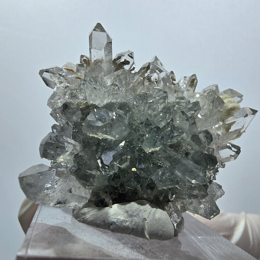 Prehnit, Starburst Quarz mit Hämatit, Chlorit Stufe Streep Mine, Namibia 38*32*16mm #12933