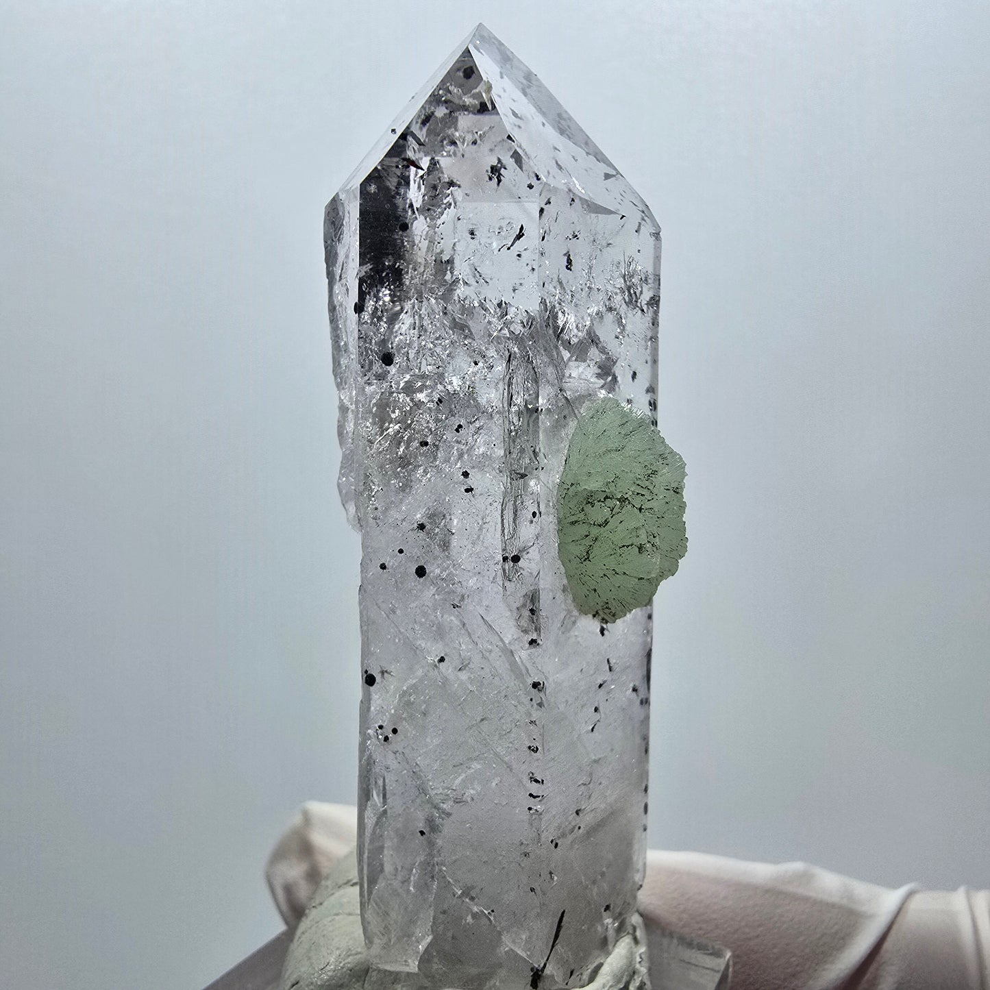 Enhydro Harlequin Phantom Smoky Quartz with Analcime, Prehnite Streep Mine, Namibia 64*22*22mm #12949