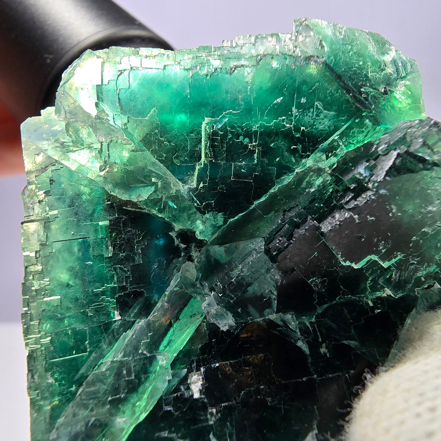 Cube de fluorite fantôme parqueté vert violet Okorusu Namibie 65*61*37mm
