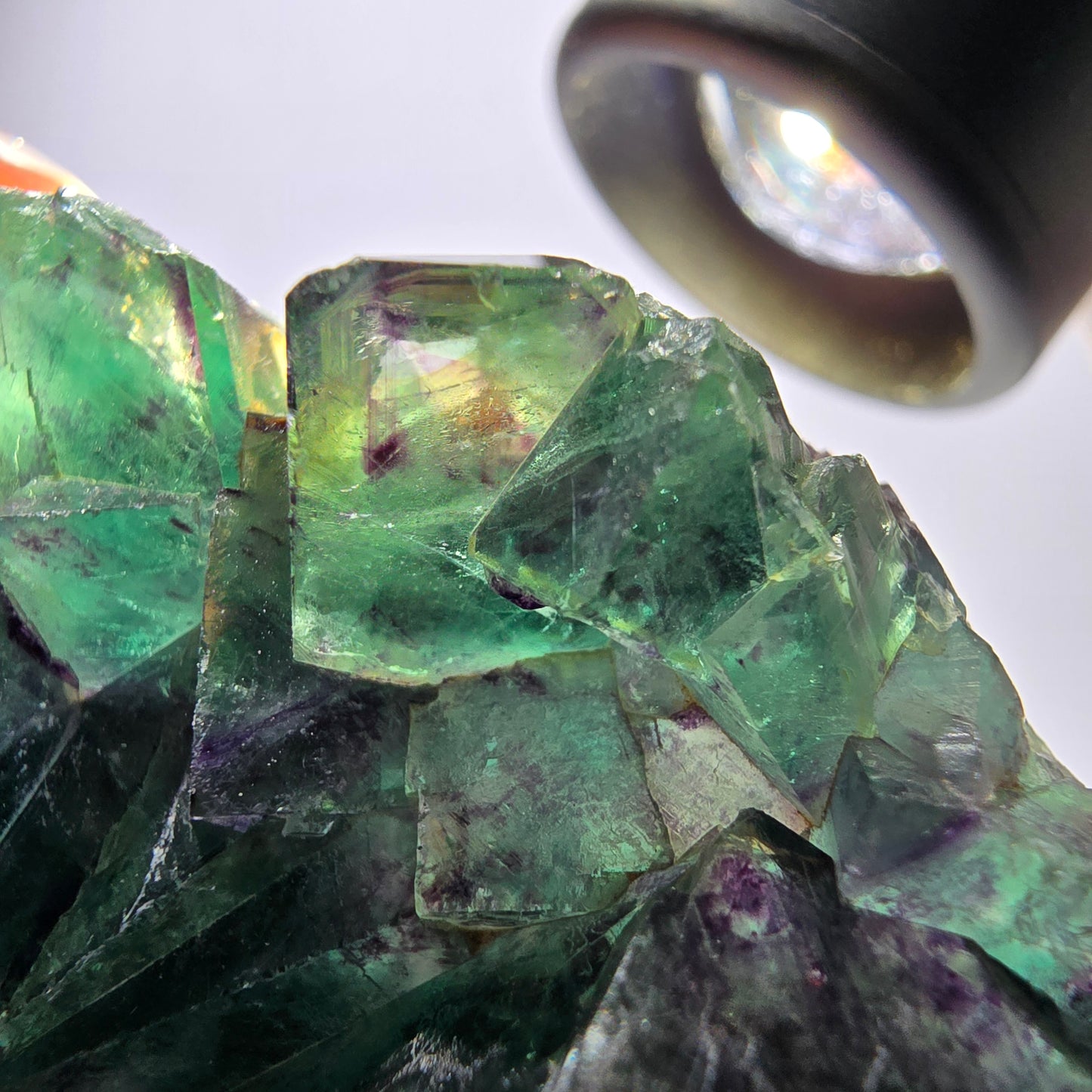 Spécimen de cube de fluorite fantôme parqueté vert violet Okorusu Namibie 79*44*19mm