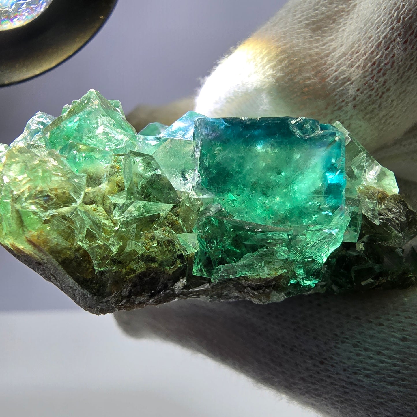 Spécimen de cube de fluorite fantôme transparente, parqueté Okorusu Namibie 95*54*21mm