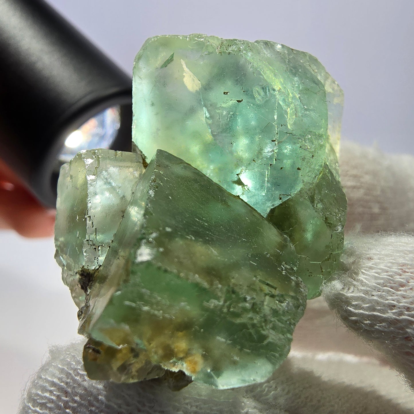 Rare spécimen de cube de fluorite fantôme, parqueté vert Okorusu, Namibie, 45 x 29 x 23 mm