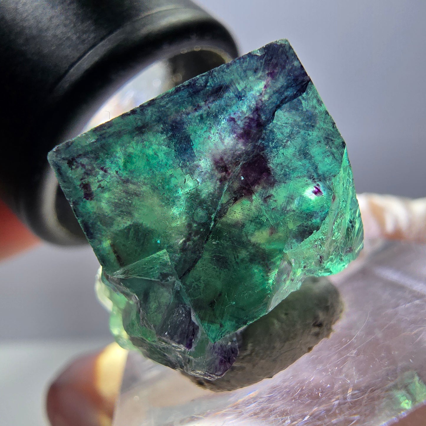 Phantom Fluorite cube parquetted, green purple Okorusu, Namibia 19*16*13mm