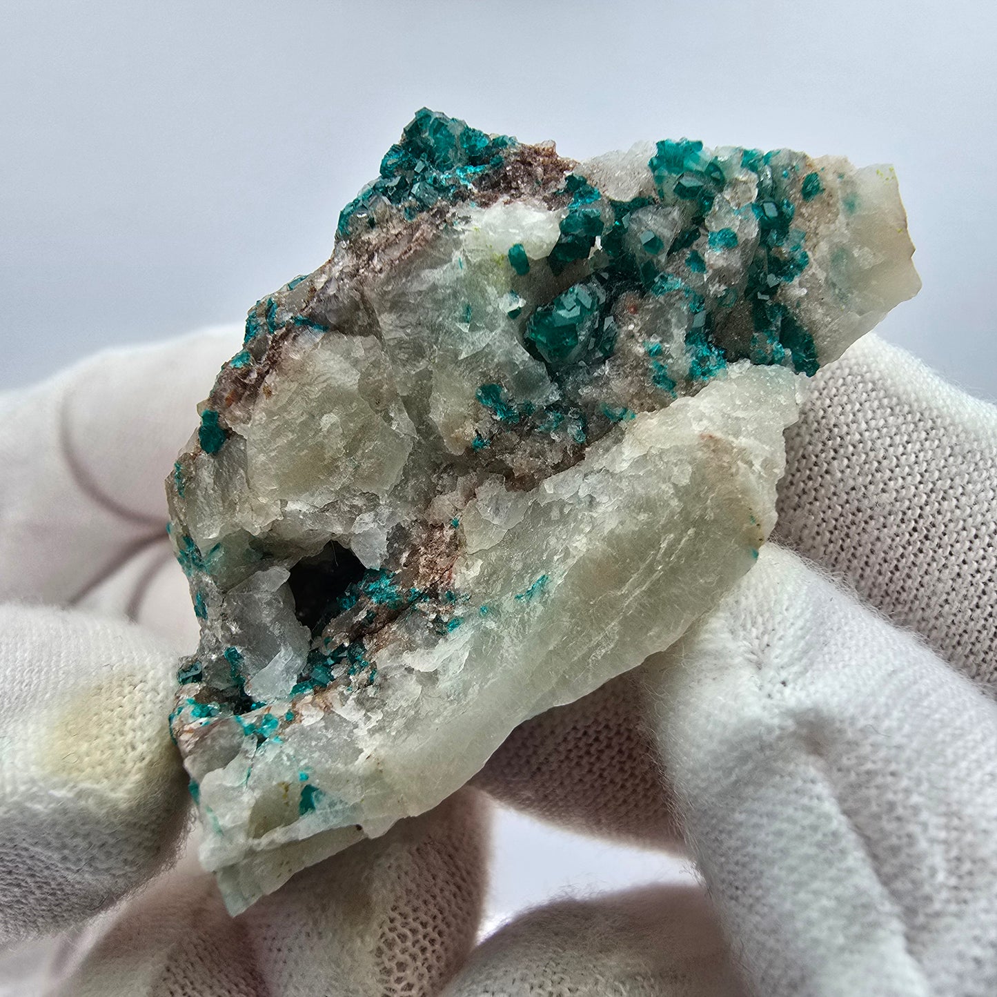 Seltene Dioptas auf Quarz Stufe Kaokoveld, Namibia 50*23*23mm Mineraliensammlung