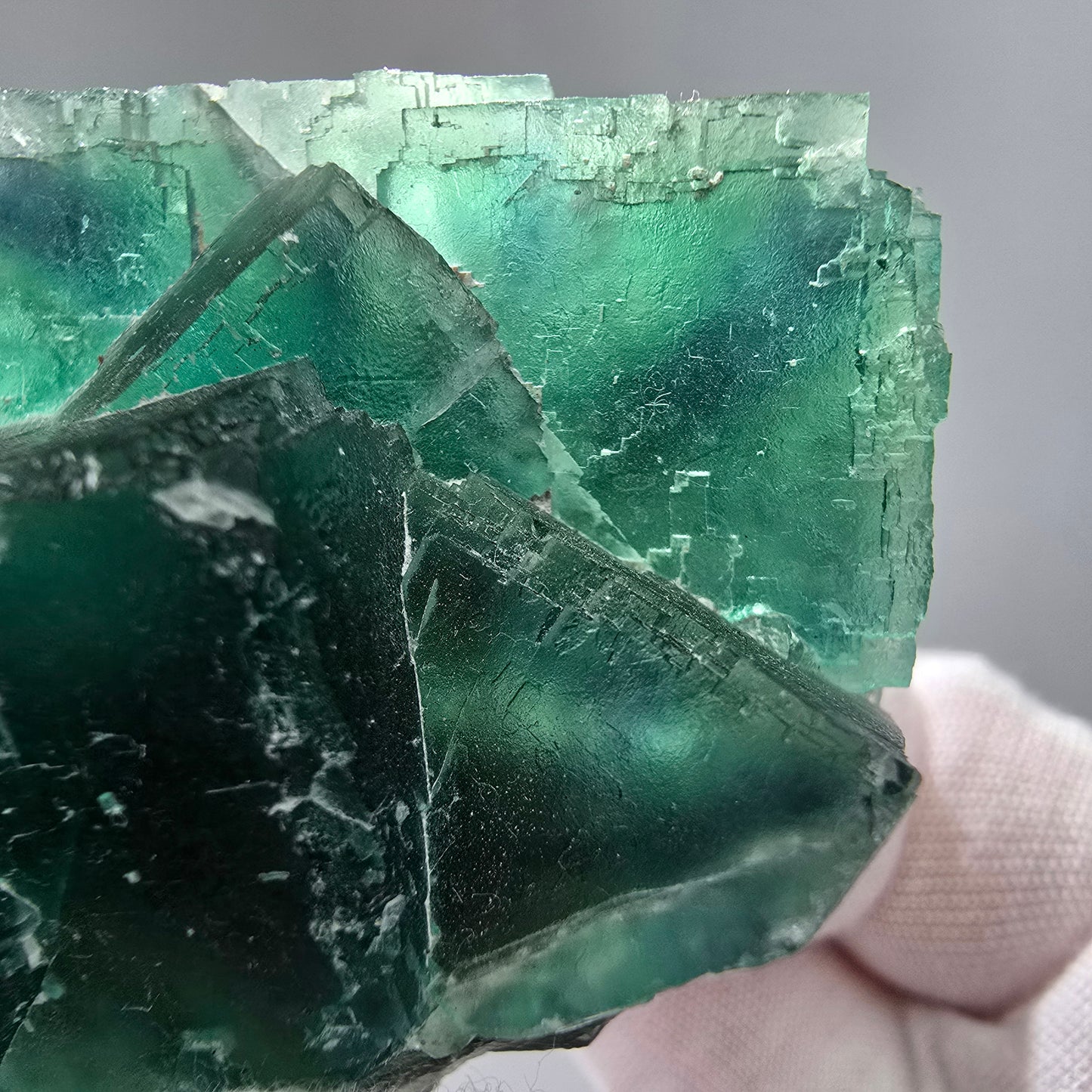 Große Phantom Fluorit Würfel Stufe grün parkettiert Okorusu, Namibia 81*68*35mm