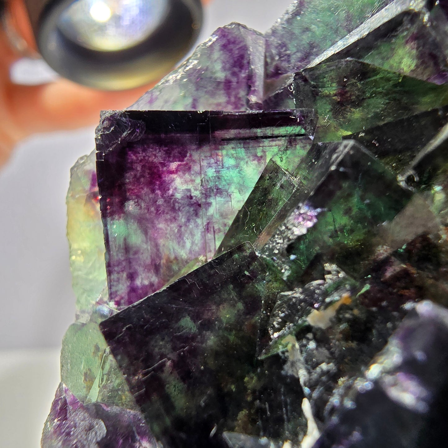 Rare spécimen de cube de fluorite fantôme, vert-violet, Okorusu, Namibie, 58 x 48 x 19 mm