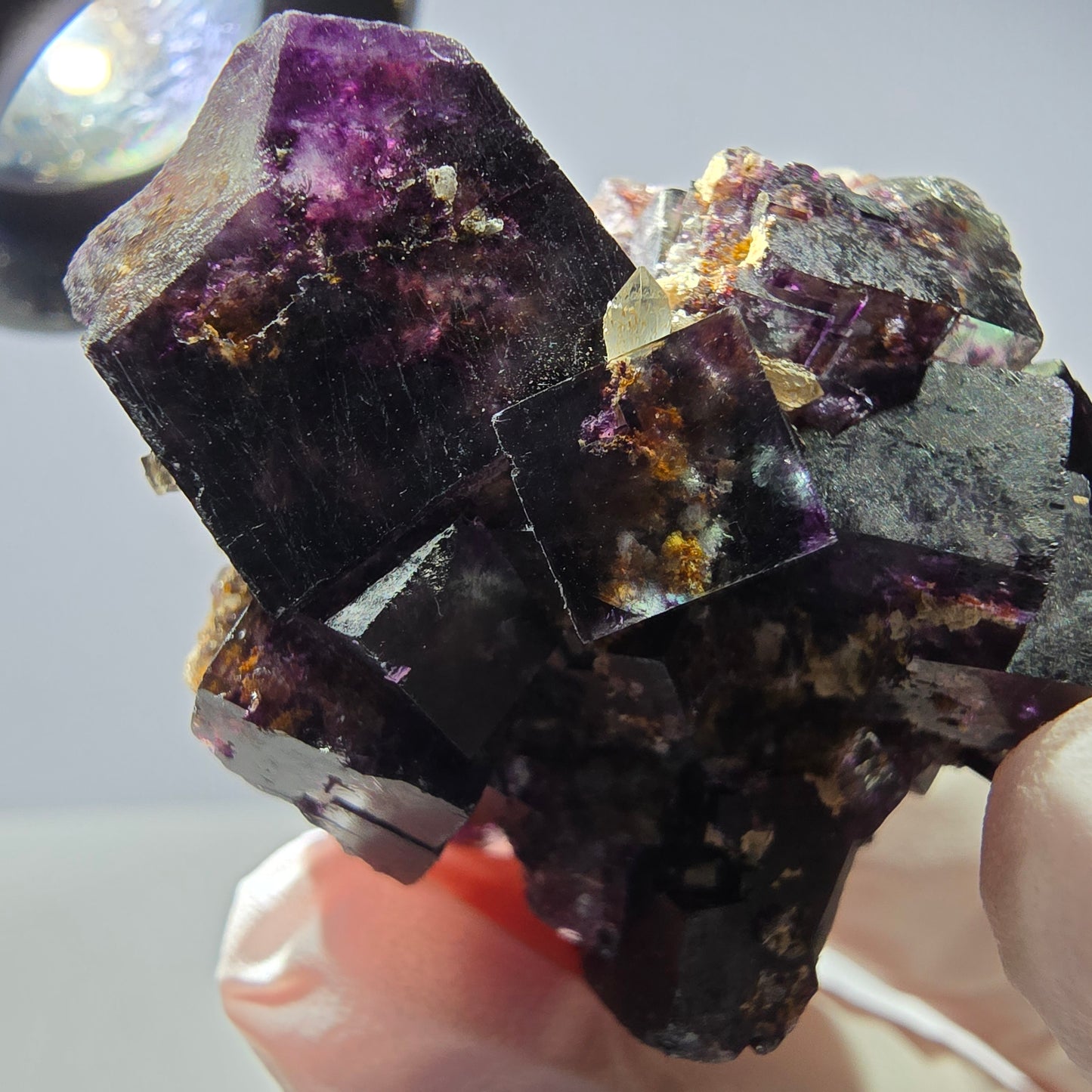 Rare spécimen de cube de fluorite fantôme, vert-violet, Okorusu, Namibie, 41 x 34 x 24 mm