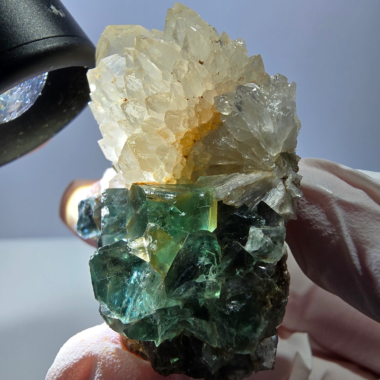 Rare cube de fluorite fantôme, spécimen de quartz vert Okorusu, Namibie, 52 x 37 x 35 mm