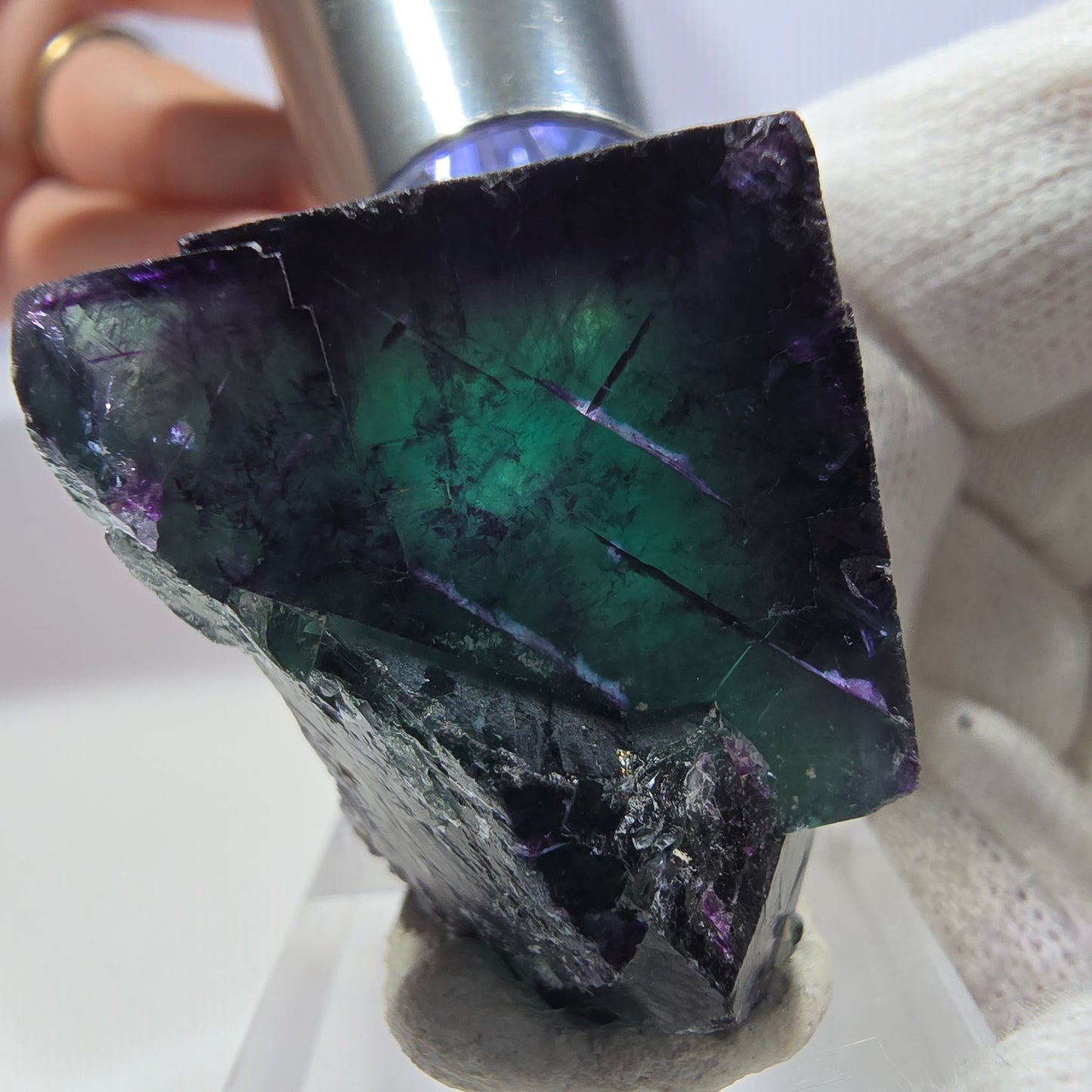 Klare Phantom Fluorit Würfel Stufe zonal grün lila Okorusu, Namibia 37*32*29mm